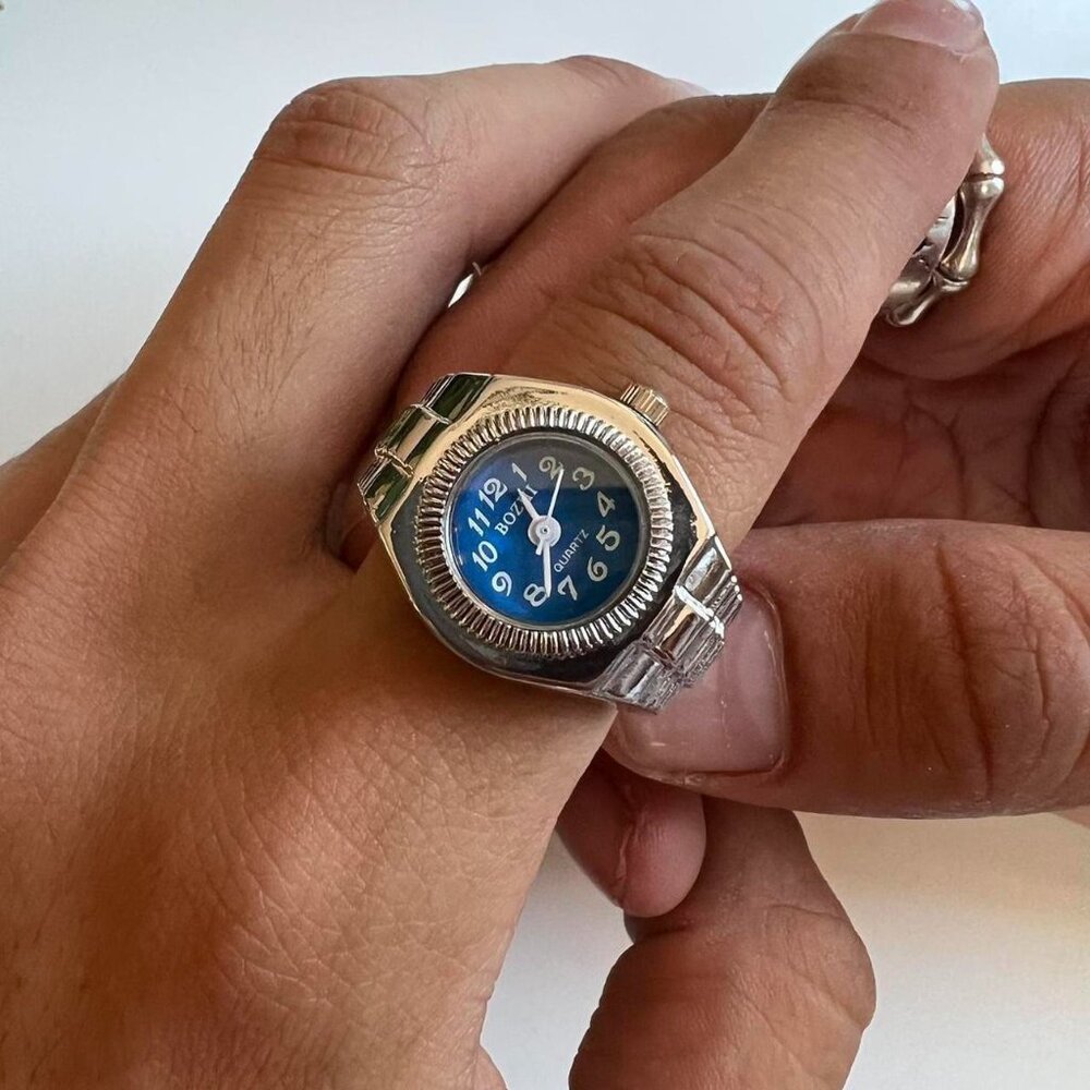 Silver Tone Watch Ring with Round face